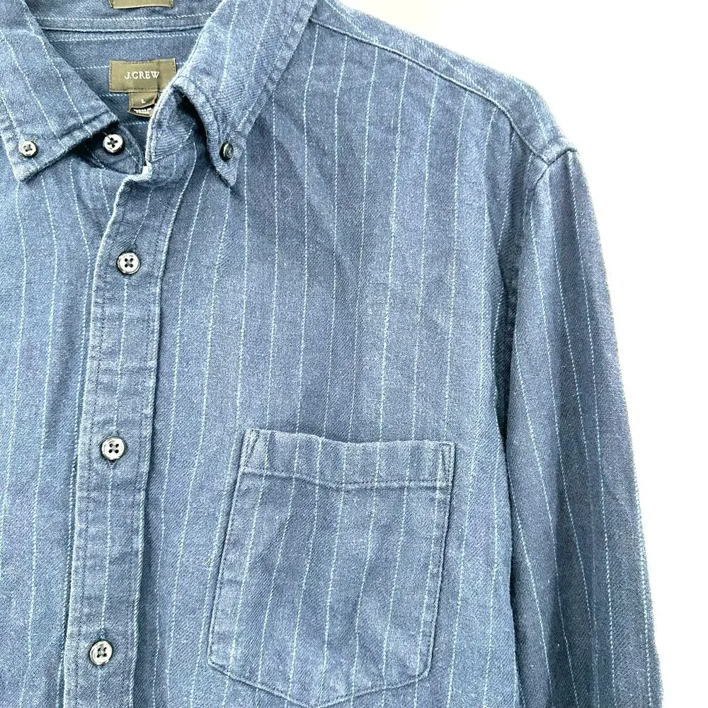 J Crew Size Large‎ Shirt Blue Pinstripe Button Up Slim Fit Casual Workwear Basic